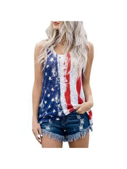 Women Summer Pocket Vest Fashion Leisure Flag Blou...