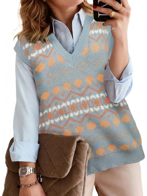 Women’s V Neck Sleeveless Oversized Sweater Vest...