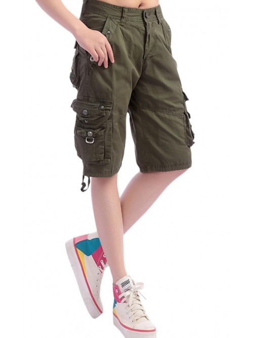 Women's Casual Loose Fit Multi-Pockets Twill Bermu...