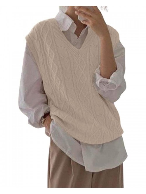 V Neck Sweater Vest Oversized Sleeveless Loose Kni...