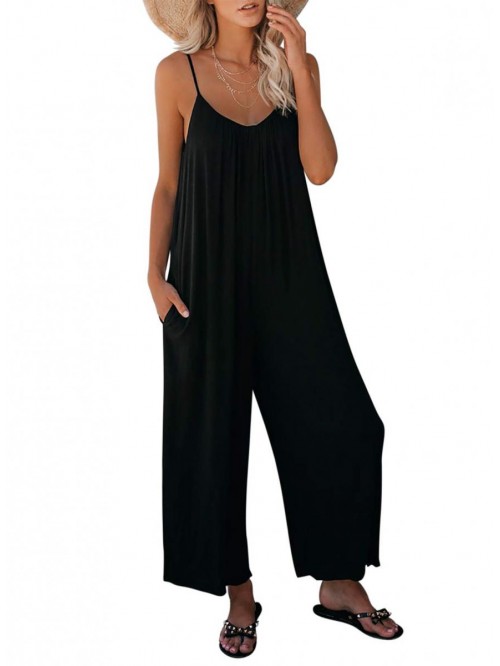 Women's Loose Sleeveless Jumpsuits Adjustable Spag...