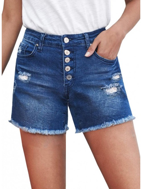 Women Vintage Denim High Waist Rolled Hem Jeans Sh...