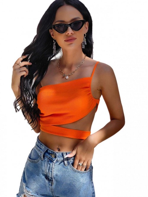 Women's One Shoulder Sleeveless Cut Out Ruched Ban...