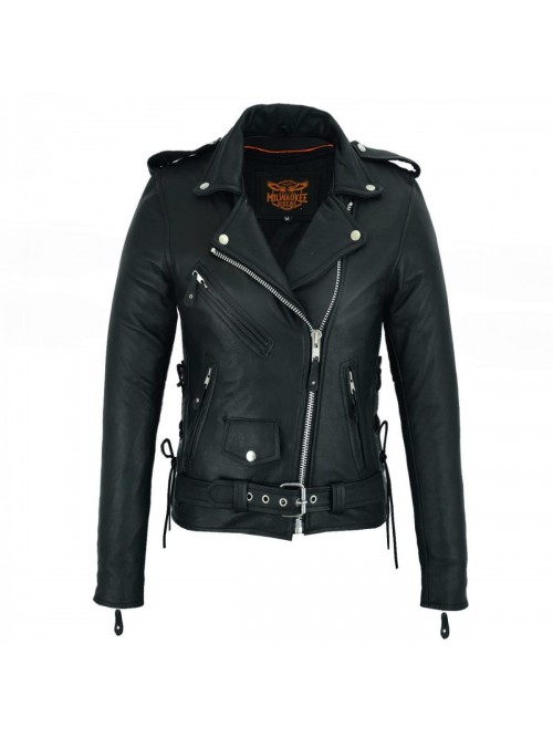 Classic Leather Motorcycle Jacket with Zip Out Lin...