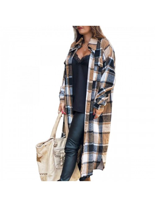 Women's Casual Wool Blend Plaid Shirt Jacket Loose...