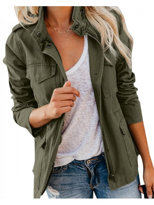 Military Jacket Zip Up Snap Buttons Lightweight Ut...