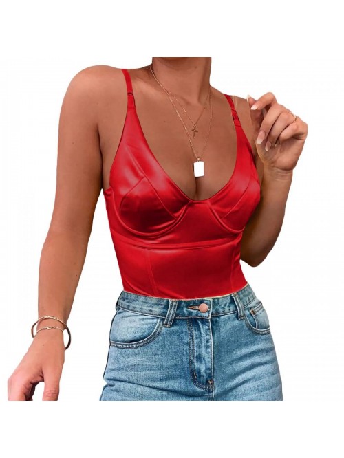 Women's Sexy Deep V Neck Shiny Thong Bodysuit Tank...