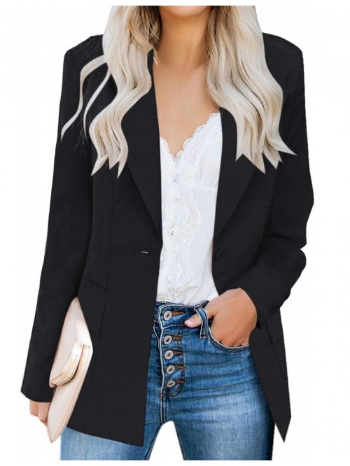 Women's Casual Long Sleeve Lapel Button Slim Work ...