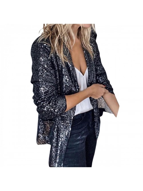 Casual Blazer Sparkling Sequins Long Sleeves Open ...