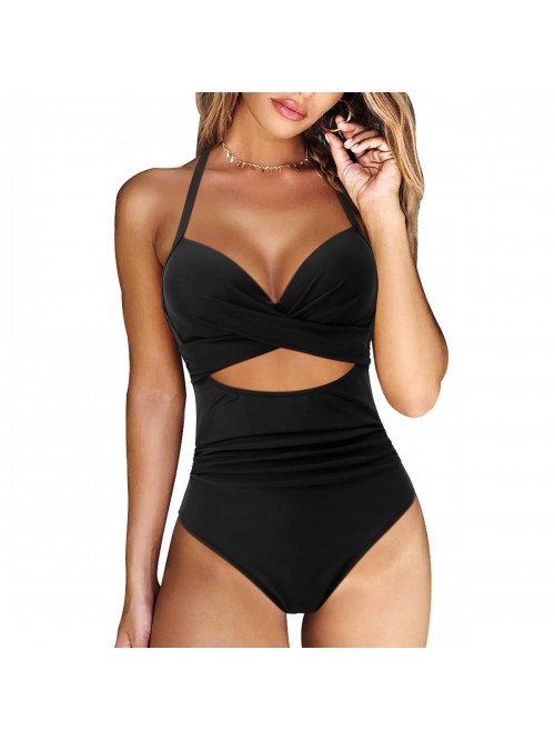 Women Cutout One Piece Swimsuit Tummy Control Cros...