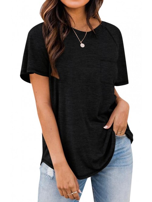 Women's Short Sleeve Tunic Top Round Neck Solid St...