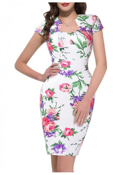 KARIN Vintage Floral Cocktail Dress Cap Sleeve Ret...