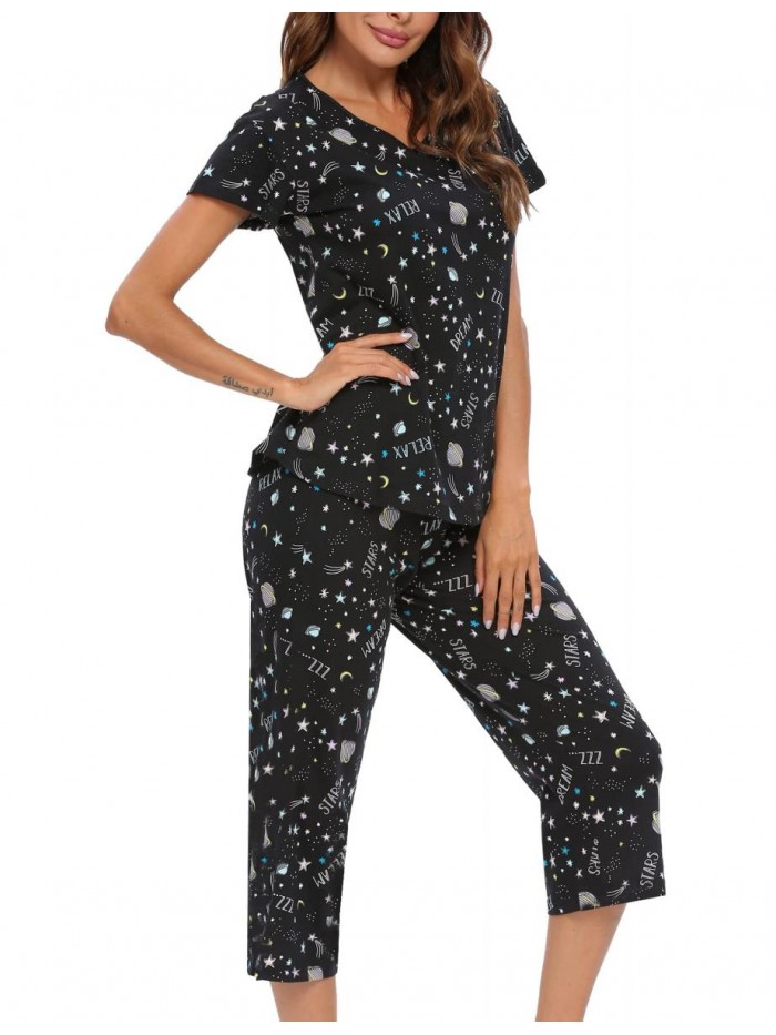 Women's Sleepwear Tops with Capri Pants Pajama Sets 