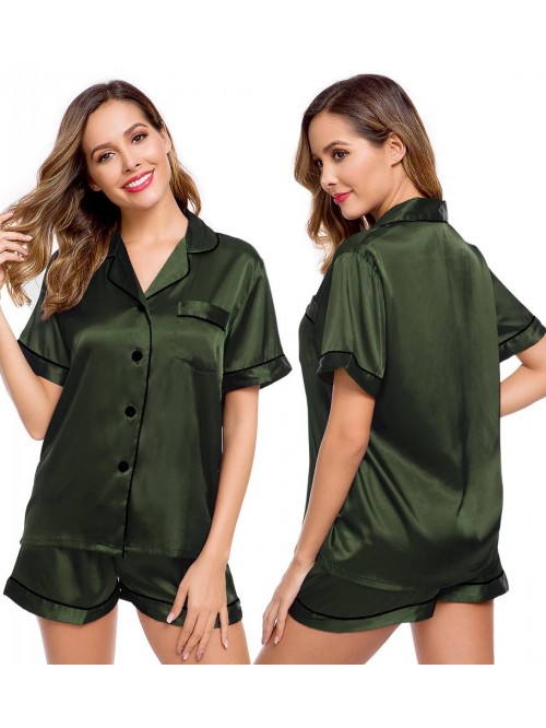 Womens Silk Satin Pajamas Short Sleeve Loungewear ...